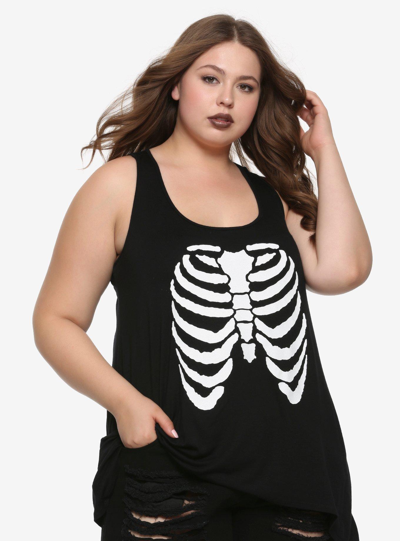 Rib Cage Slash Back Girls Tank Top Plus Size, BLACK, hi-res