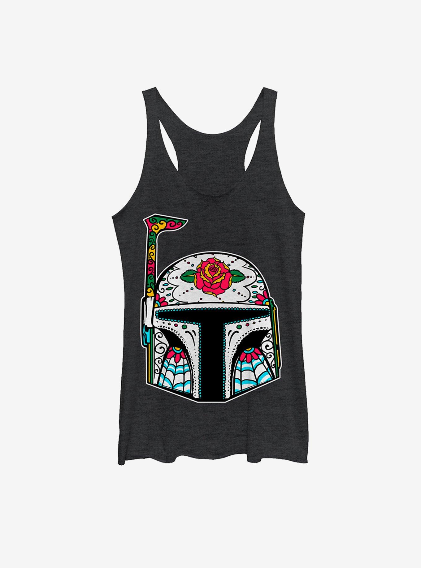 Star Wars Rose Sugar Skull Boba Fett Womens Tank, BLK HTR, hi-res