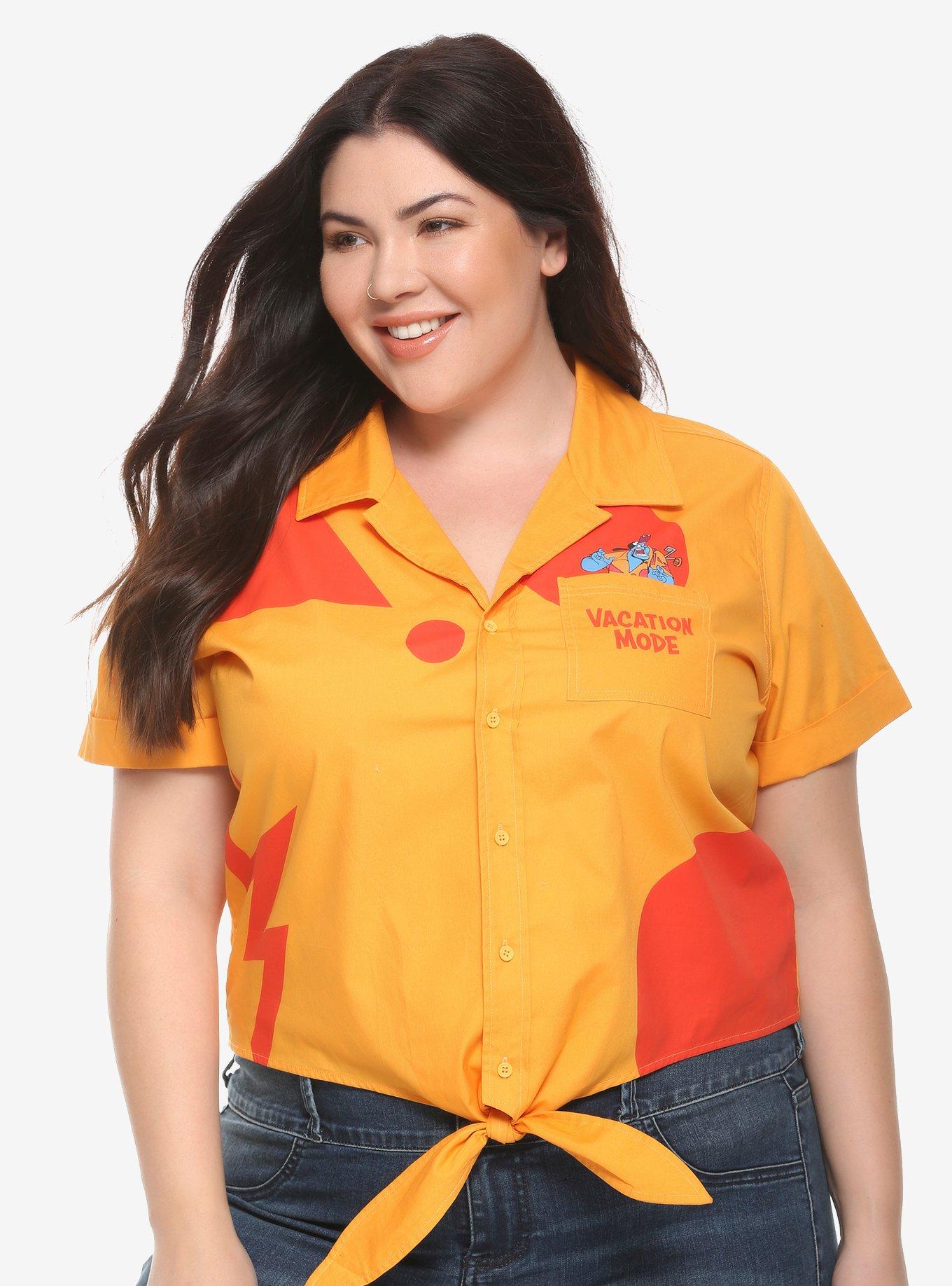 Disney Aladdin Genie Vacation Tie Front Woven Button-Up Top Plus Size, MULTI, hi-res