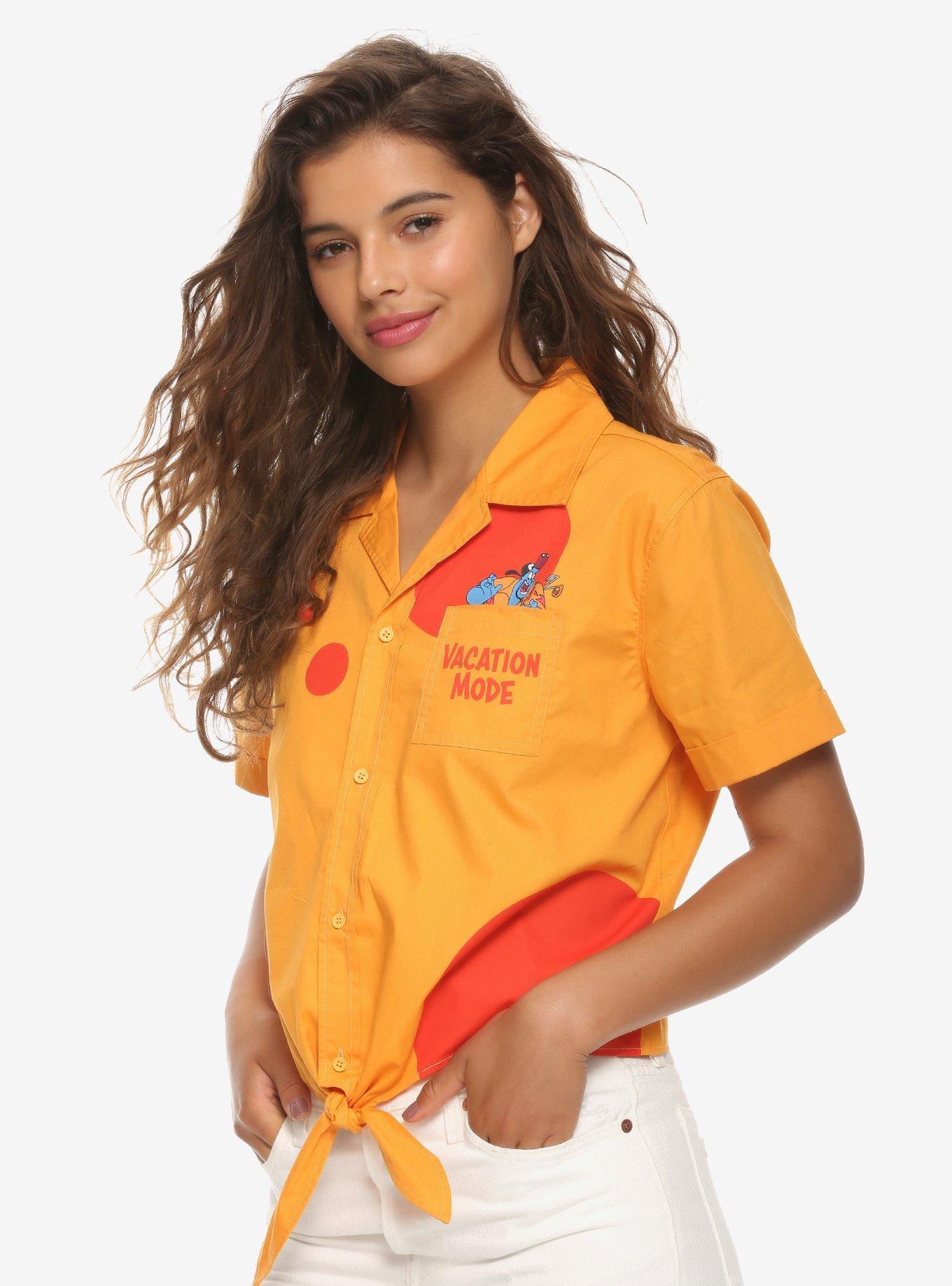 Disney Aladdin Genie Vacation Tie Front Woven Button-Up Top, MULTI, hi-res