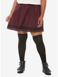 Burgundy With Black Stripe Pleated Skirt Plus Size, BURGUNDY, hi-res