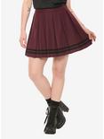 Burgundy With Black Stripe Pleated Skirt, BURGUNDY, hi-res