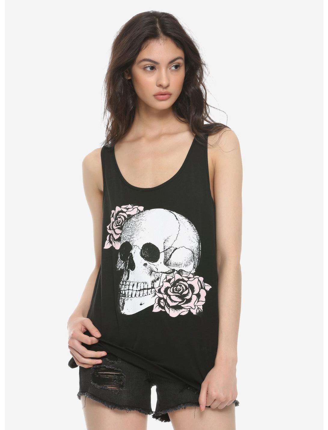 Black Skull With Flowers Girls Tank Top | Hot Topic