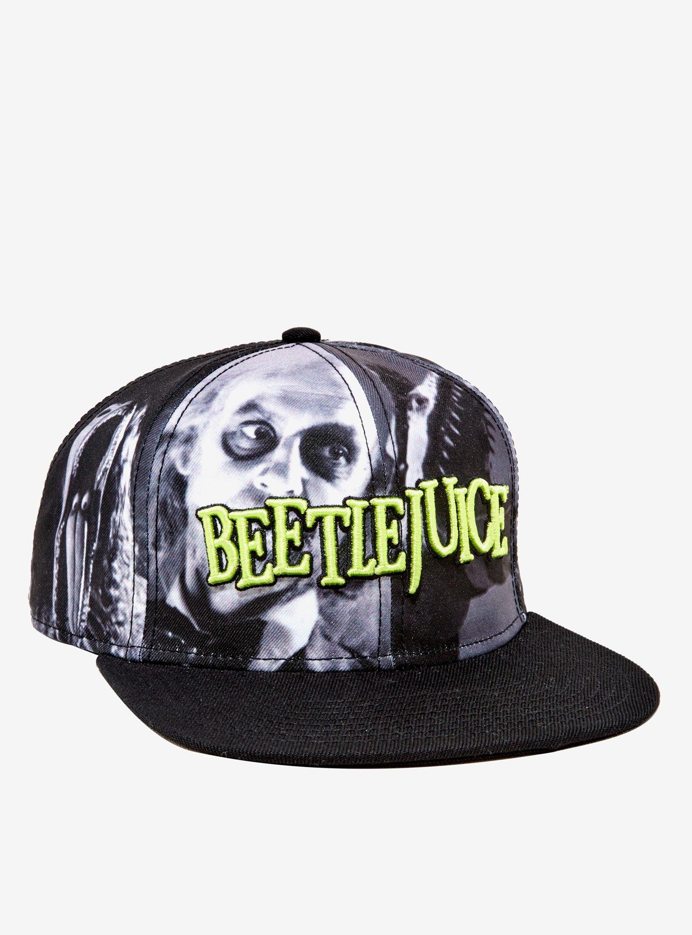 Beetlejuice Black & White Printed Snapback Hat, , hi-res