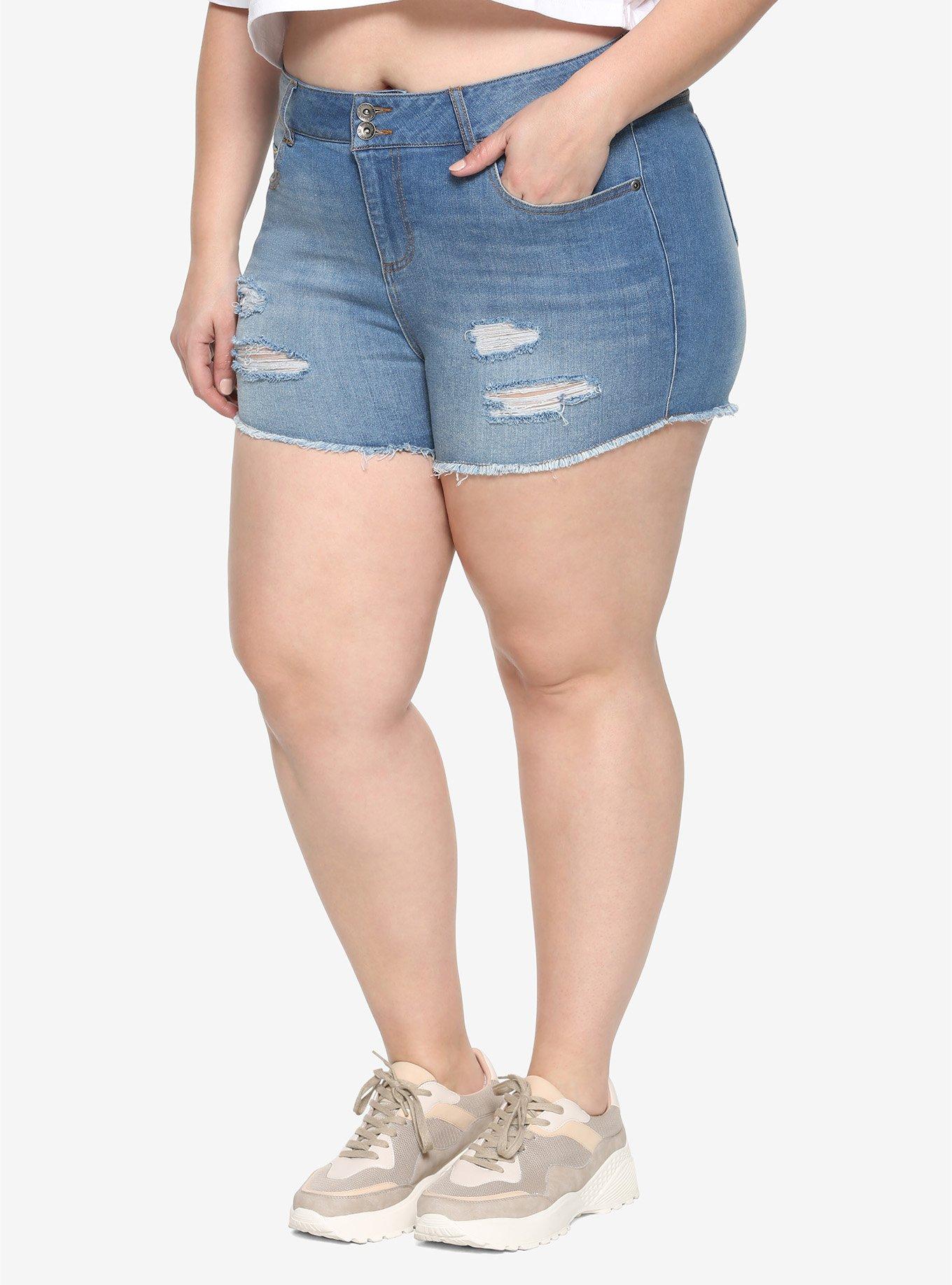 Indigo Distressed Hi-Rise Skinny Shorts Plus Size | Hot Topic