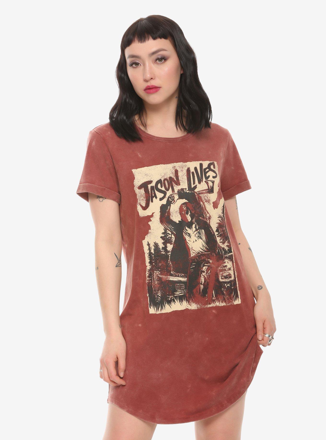 Friday The 13th Jason Lives Mineral Wash T-Shirt Dress, RED, hi-res