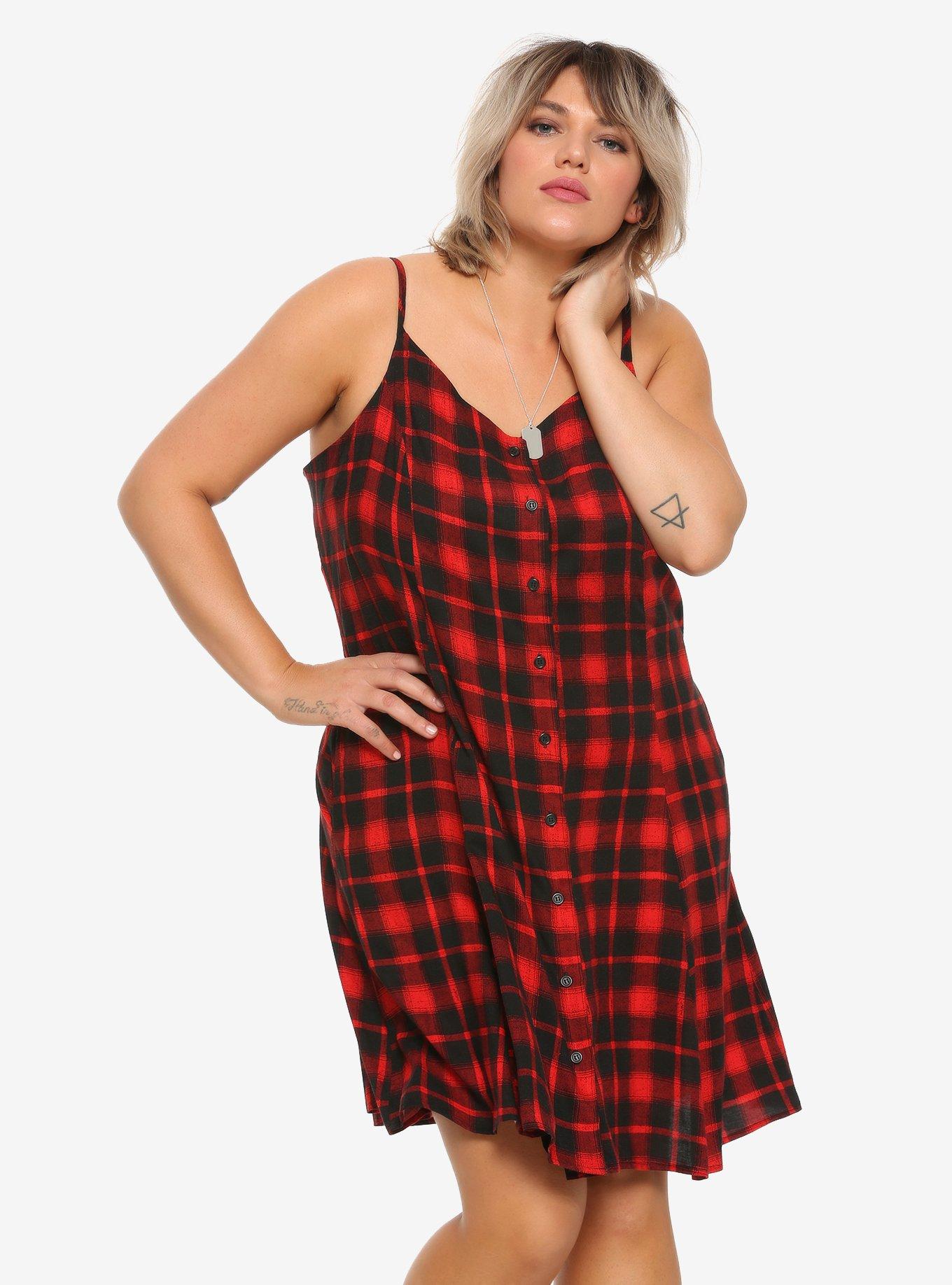 open lace back dress Current Mood Plaid Button Dress main image 1