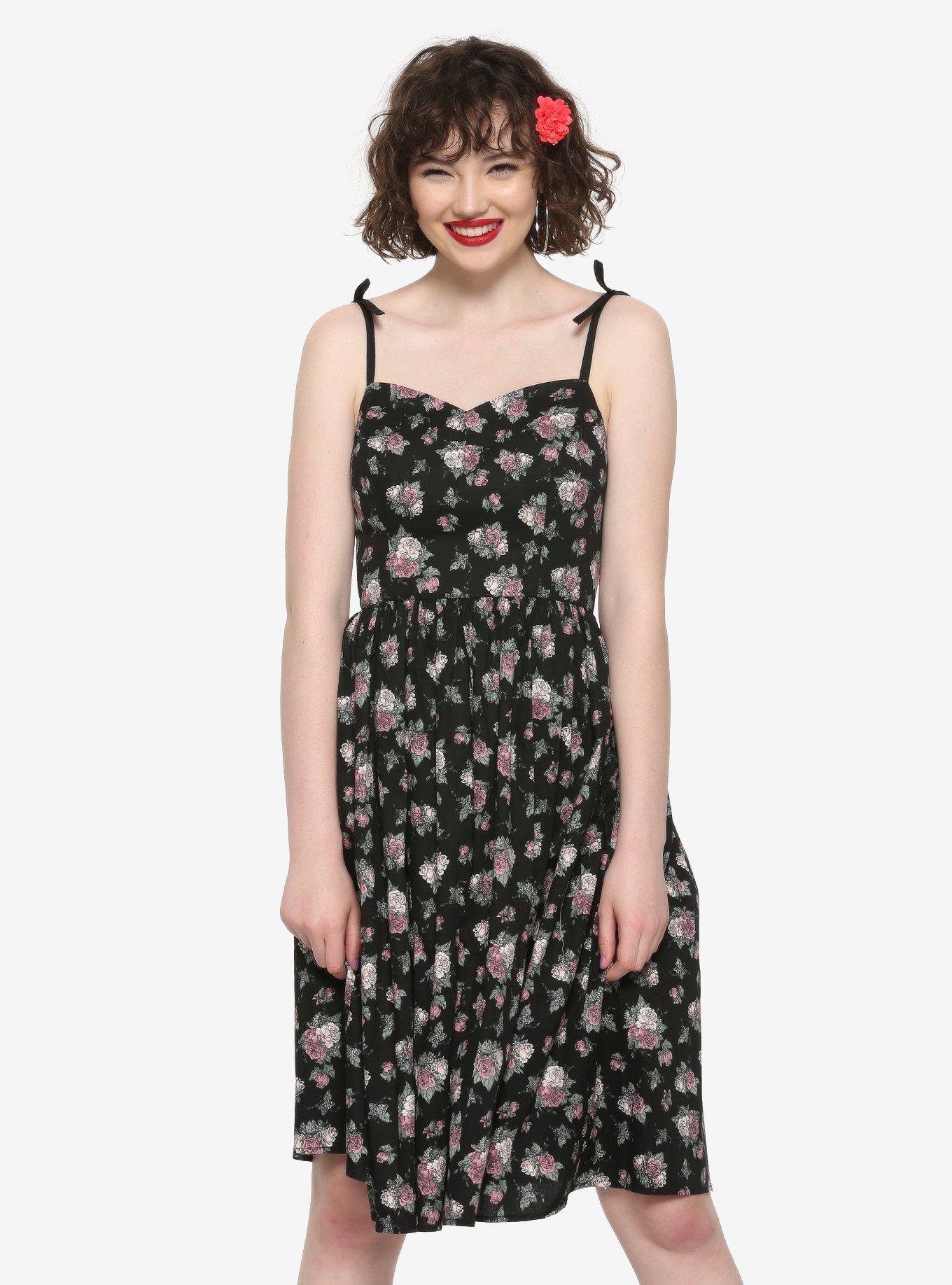 Hell Bunny Floral Francesca Black Dress, FLORAL, hi-res