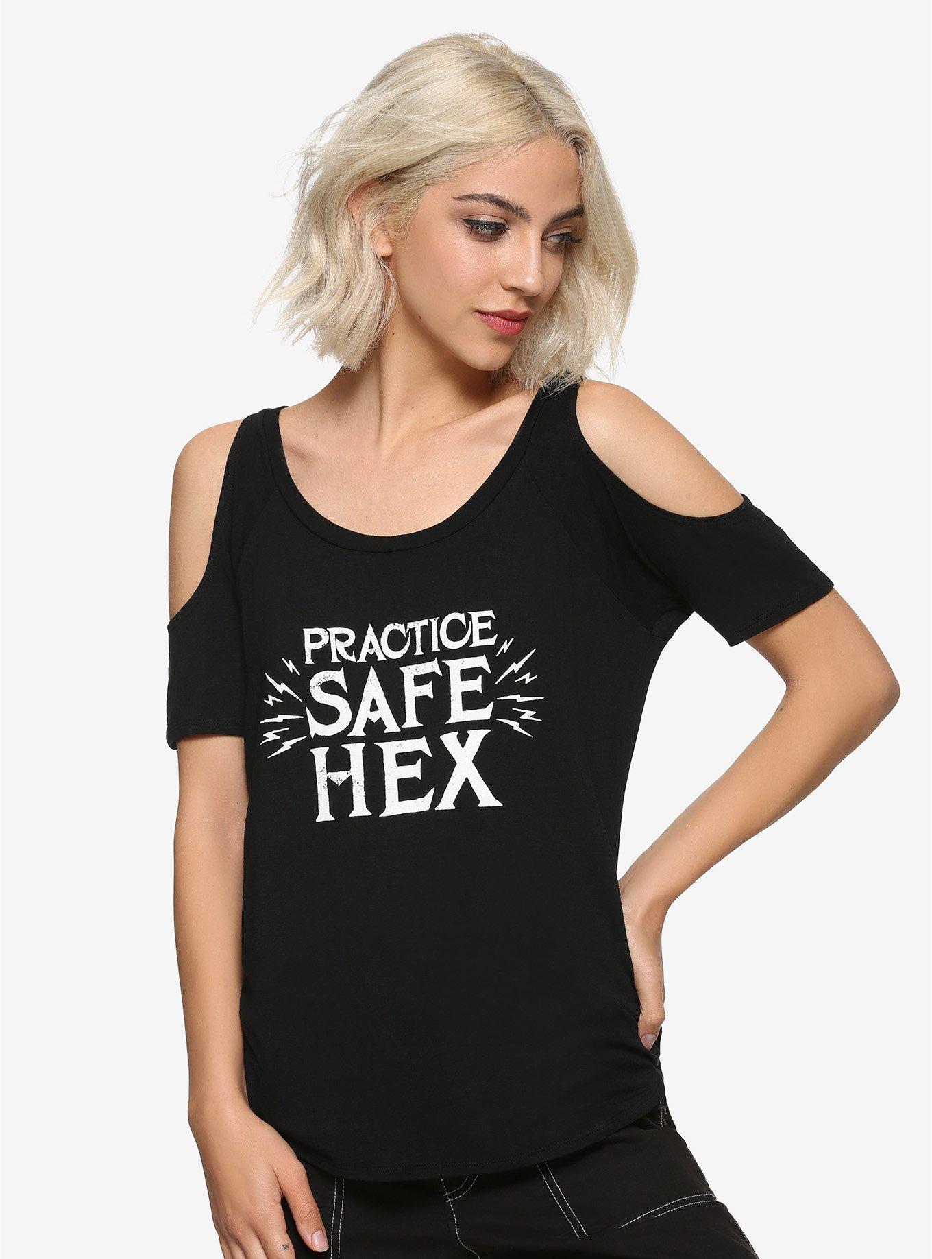 Practice Safe Hex Girls Cold Shoulder Top, BLACK, hi-res