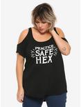 Practice Safe Hex Girls Cold Shoulder Top Plus Size, BLACK, hi-res