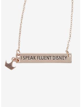 Plus Size Destination Disney I Speak Fluent Disney Crown Nameplate Necklace, , hi-res