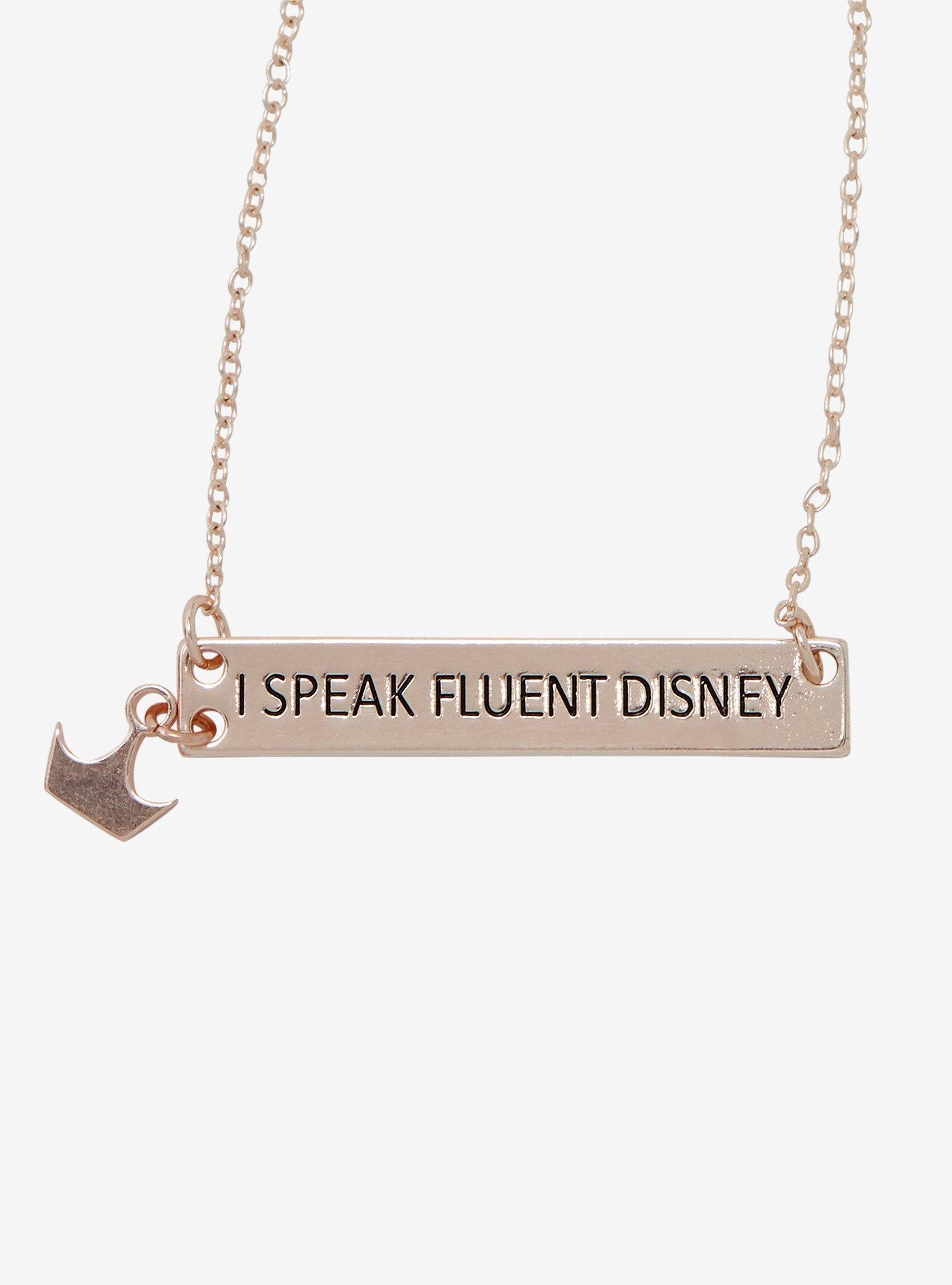 Destination Disney I Speak Fluent Disney Crown Nameplate Necklace, , hi-res