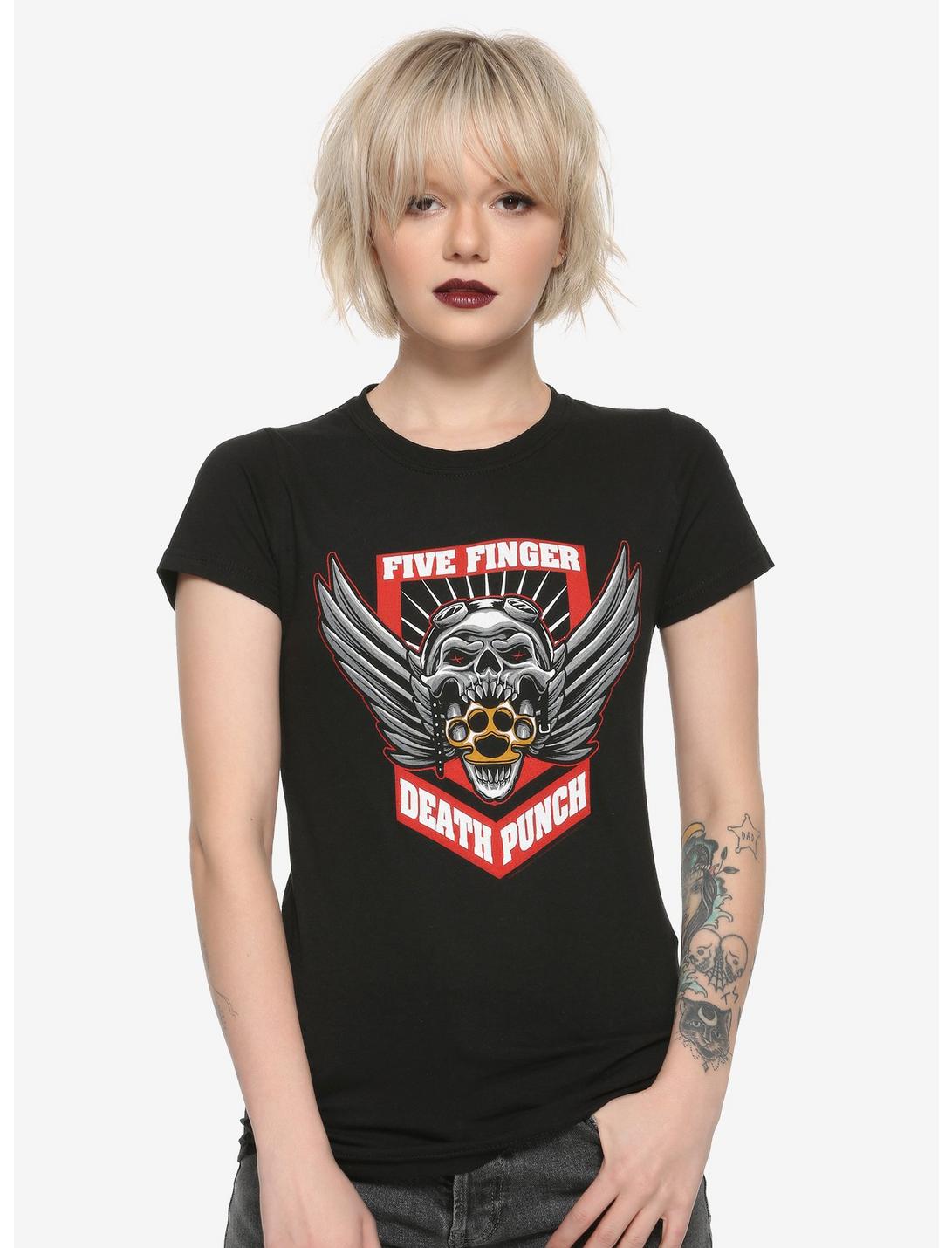 Five Finger Death Punch Wing Skull Logo Girls T-Shirt, BLACK, hi-res