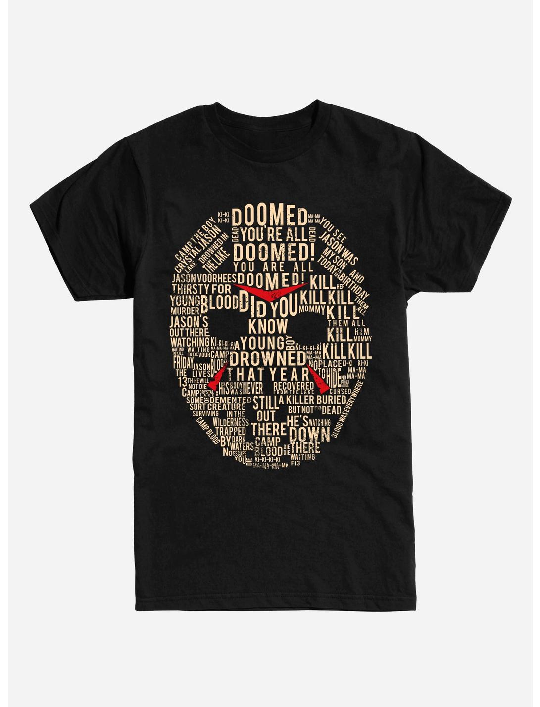 Friday The 13th Jason Mask Word Collage T-Shirt, BLACK, hi-res