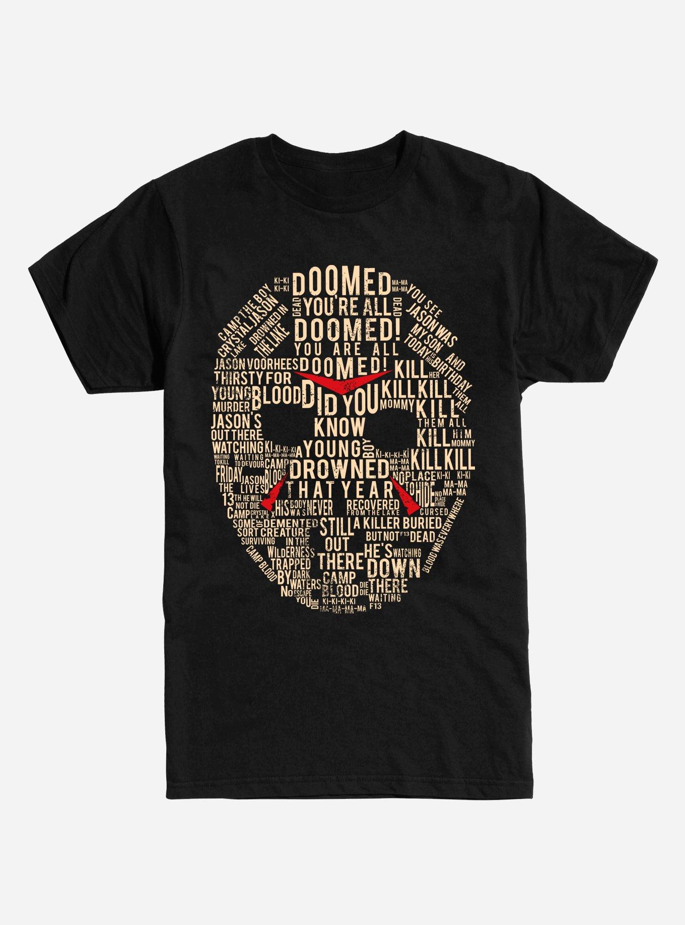 Friday The 13th Jason Mask Word Collage T-Shirt, BLACK, hi-res