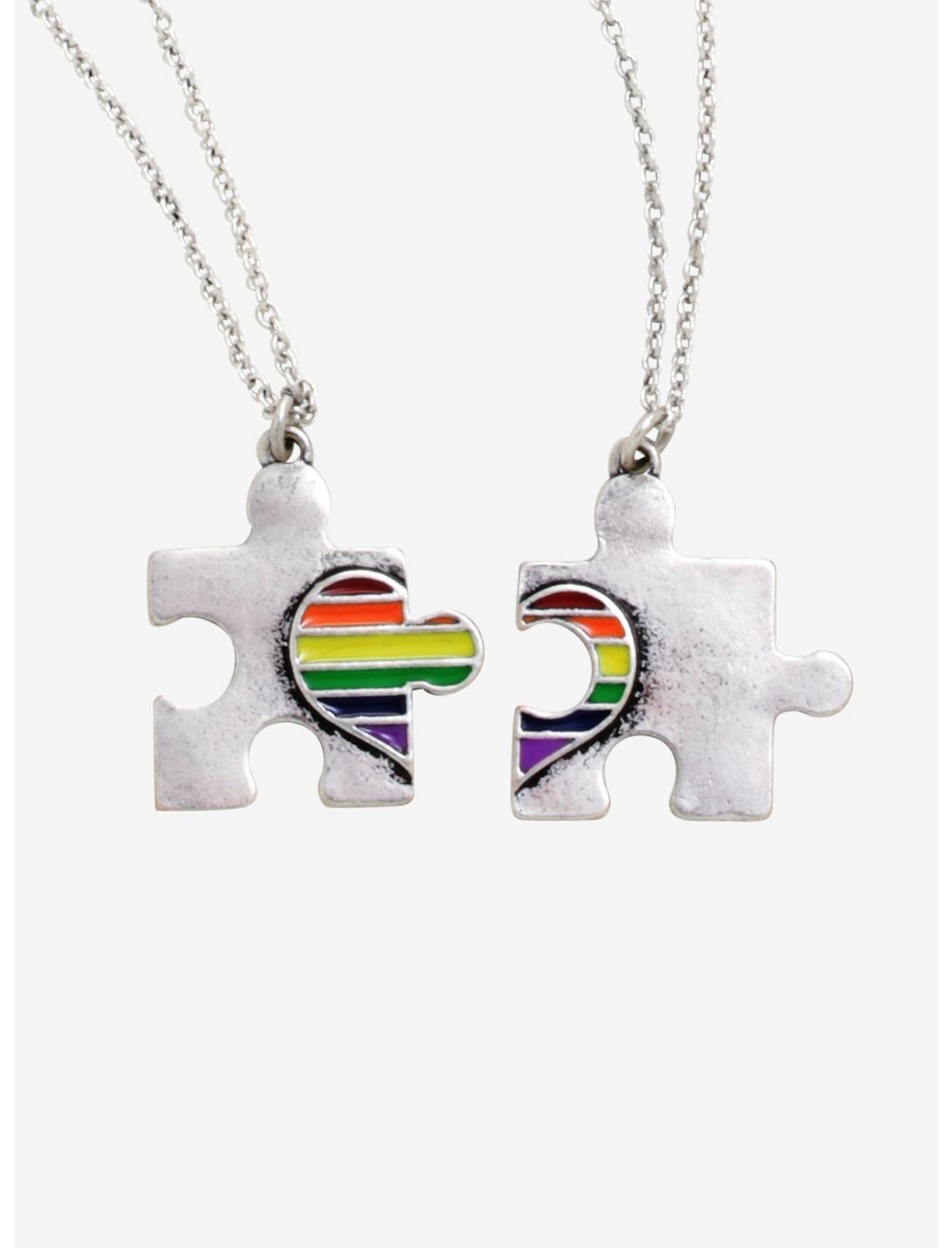 Rainbow Heart Puzzle Best Friend Necklace Set, , hi-res