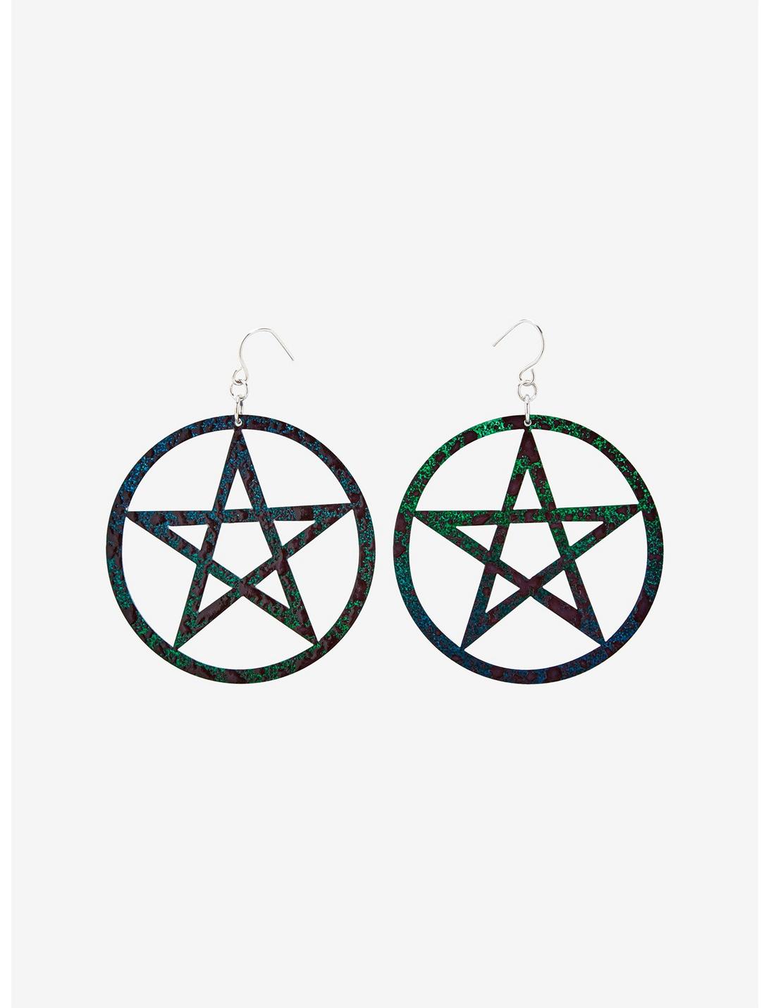 Double Sided Pentagram Drop Earrings, , hi-res