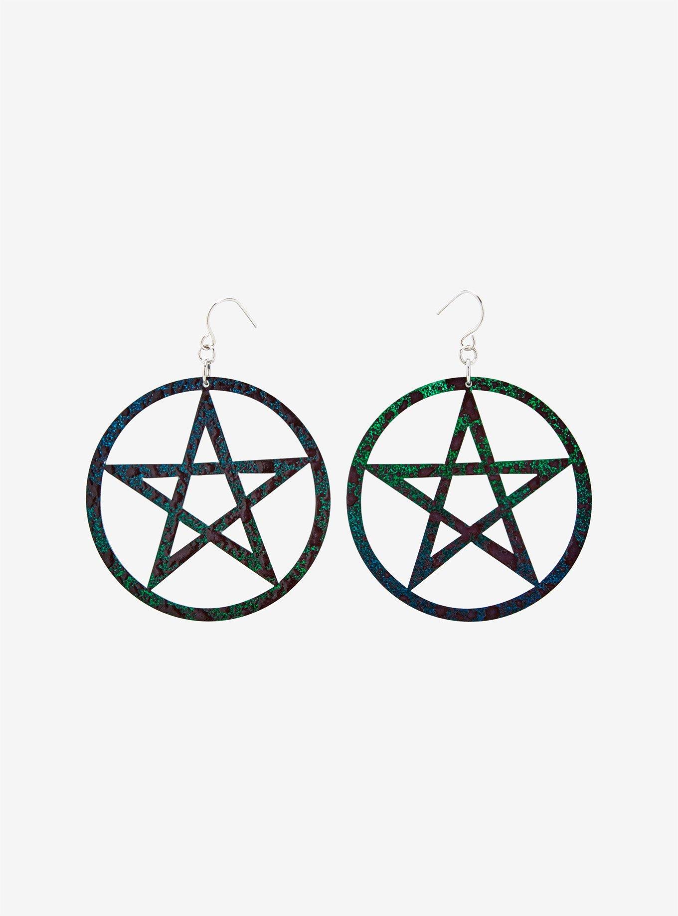 Double Sided Pentagram Drop Earrings, , hi-res