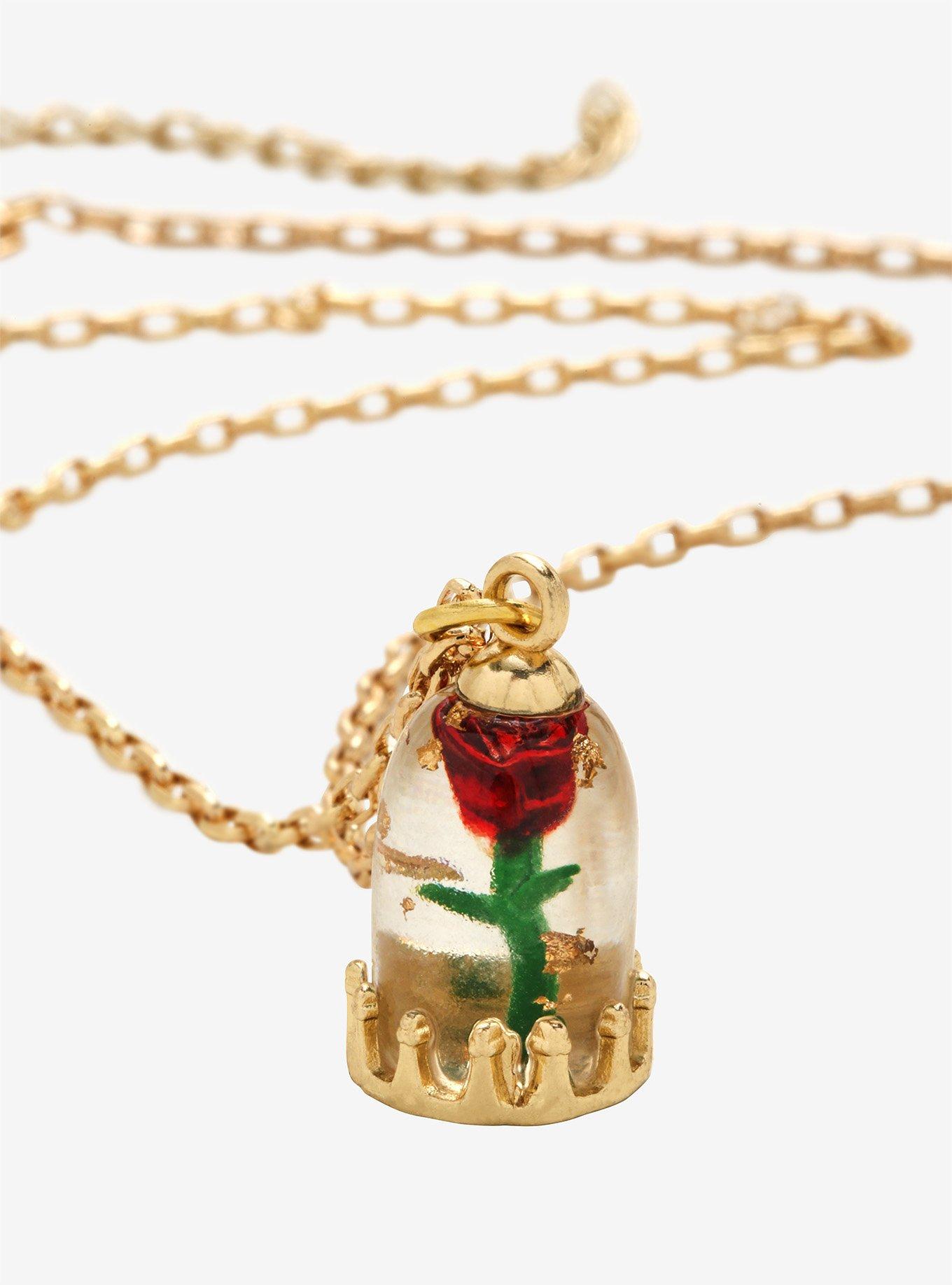 Disney Beauty And The Beast Enchanted Rose Necklace, , hi-res