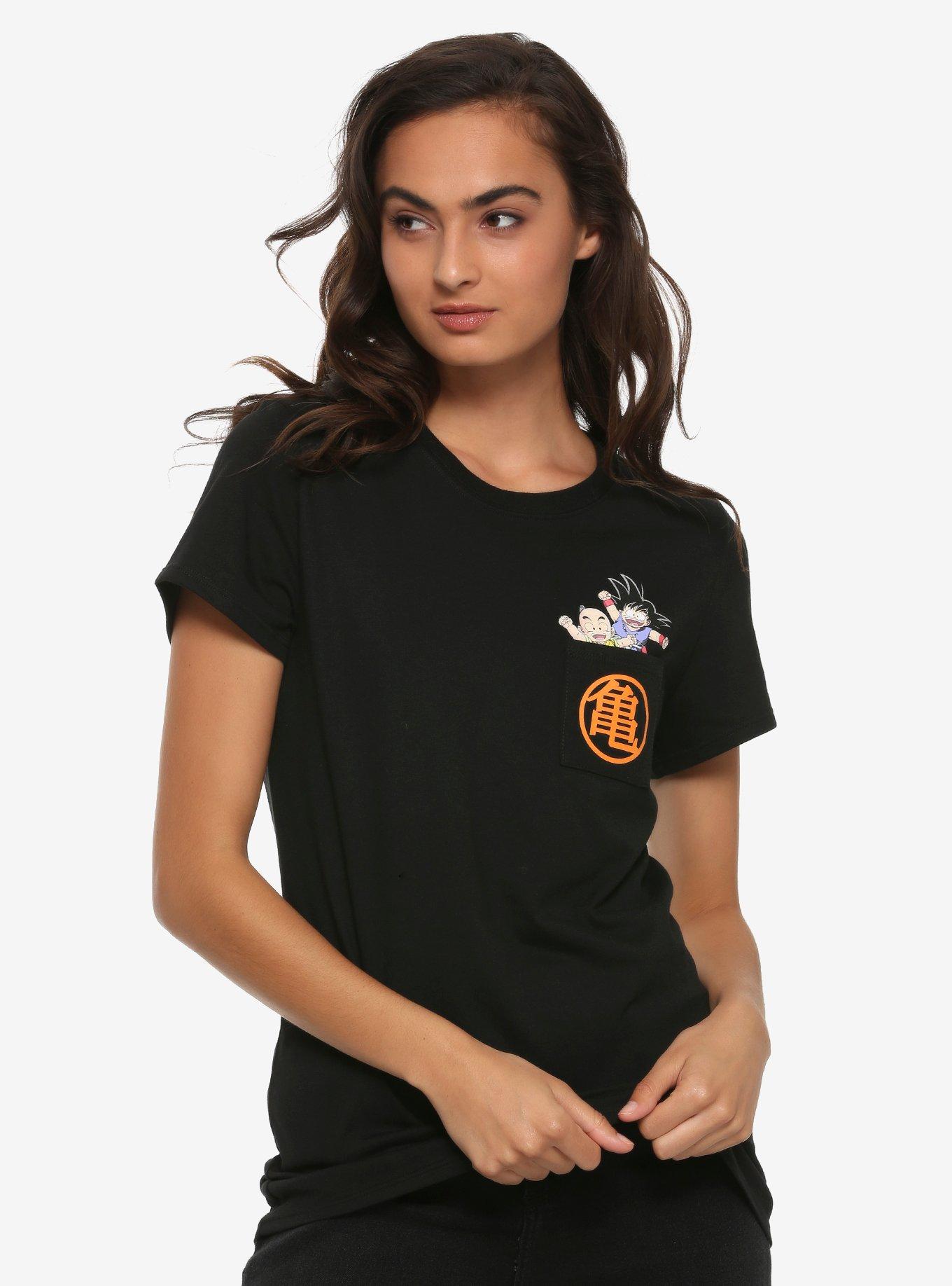 Dragon Ball Z Baby Goku Krillin Pocket Womens T-Shirt - BoxLunch Exclusive, BLACK, hi-res