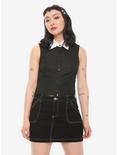 White Collared Sleeveless Girls Button-Up Top, BLACK, hi-res