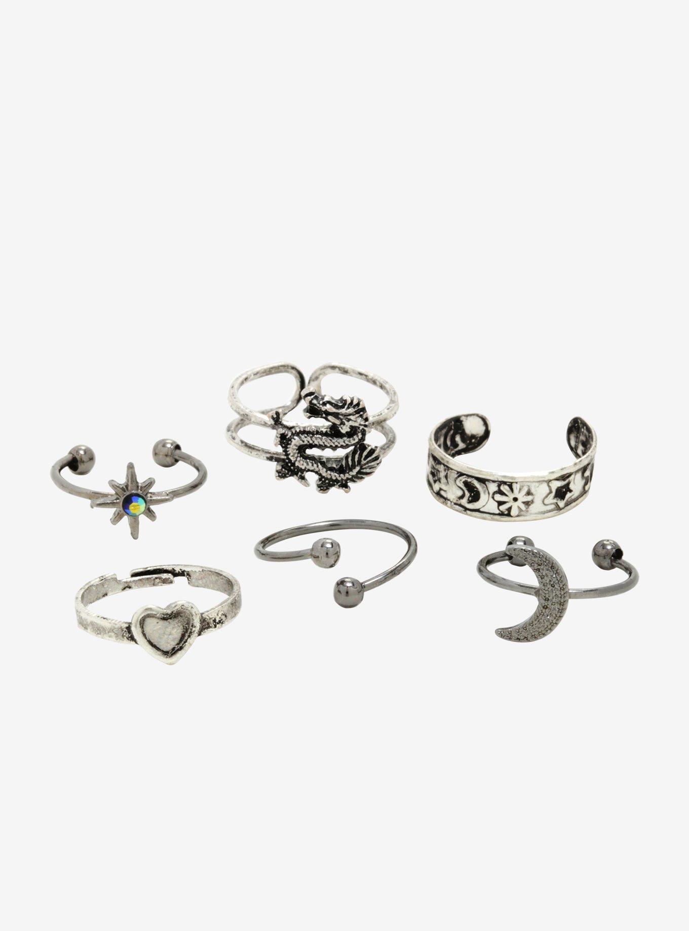 Moon Sun Dragon Silver Toe Ring Set, , hi-res