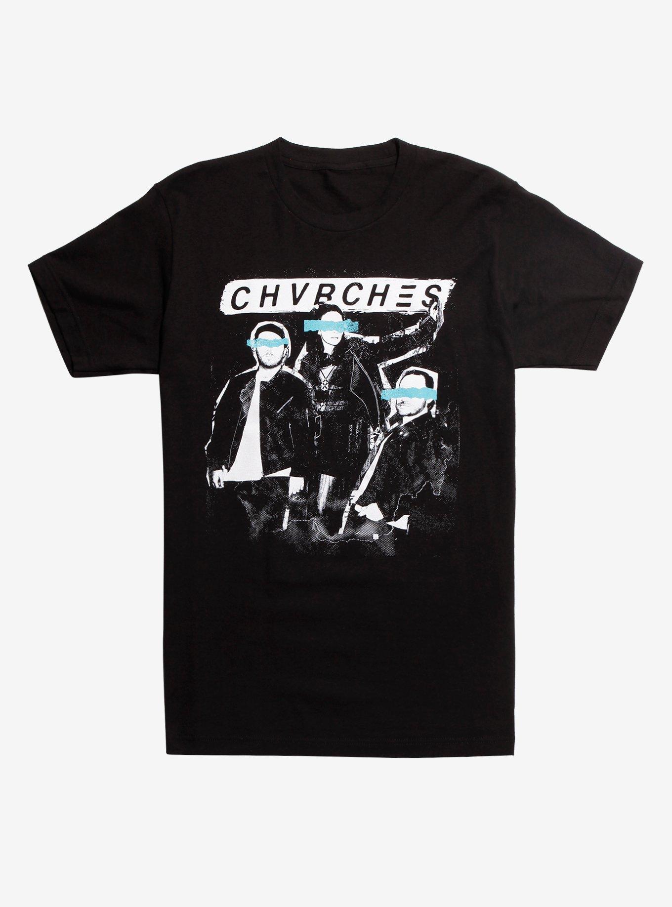 Chvrches Group Cutout Blue Stripe Photo T-Shirt, BLACK, hi-res