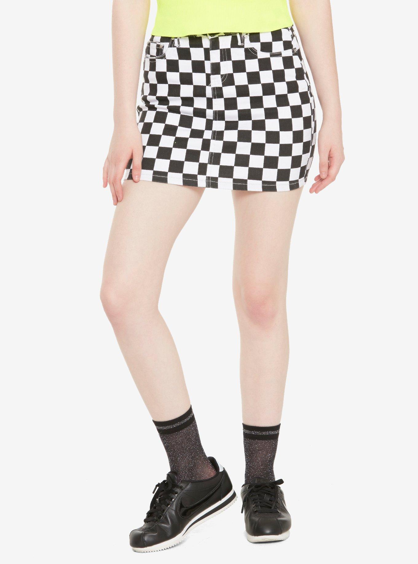 Black & White Checkered Denim Mini Skirt, MULTI, hi-res