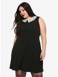 Black Lace Collar Dress Plus Size, BLACK, hi-res