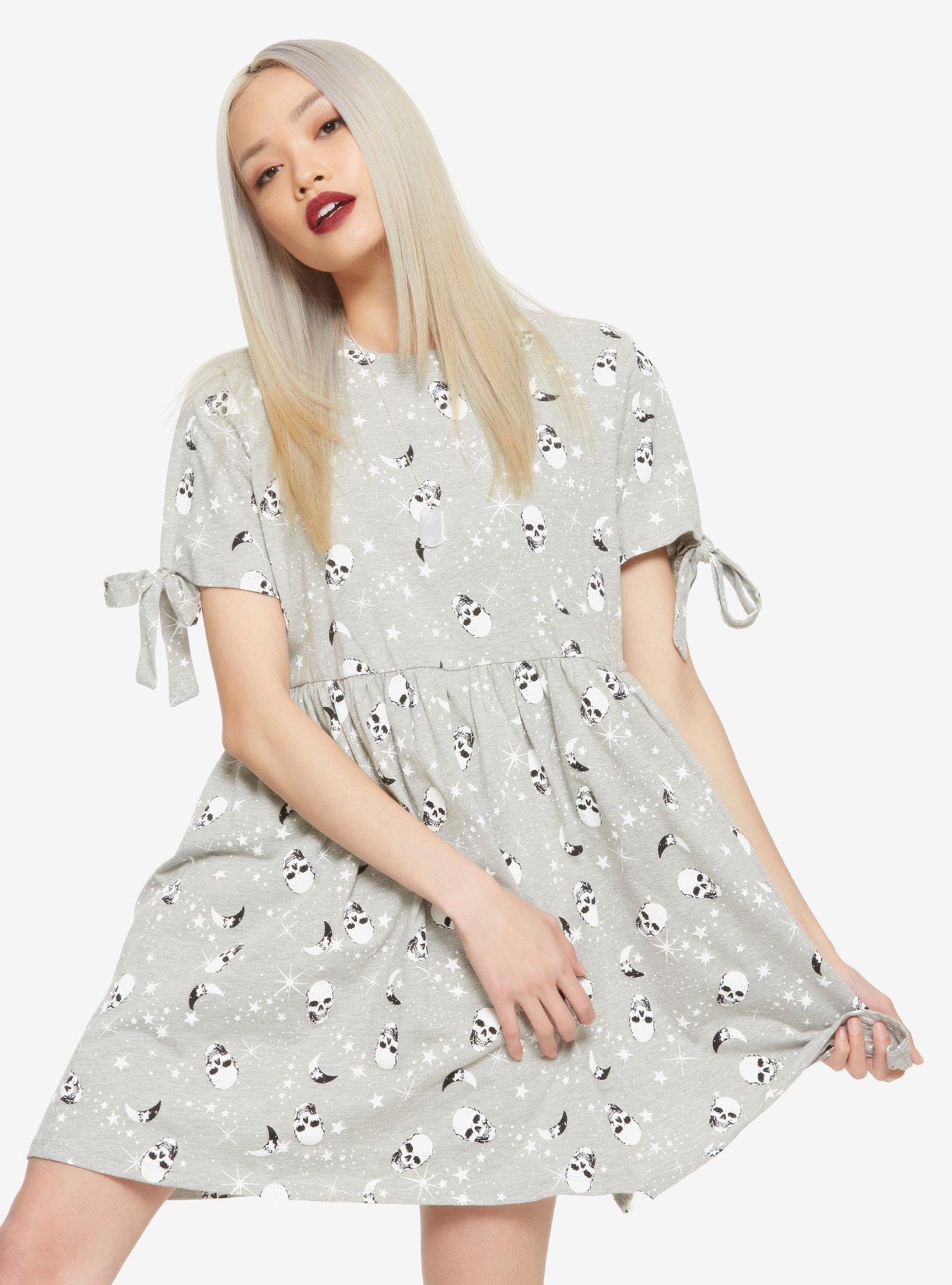 Moon & Skull Tie-Sleeve Dress, MULTI, hi-res
