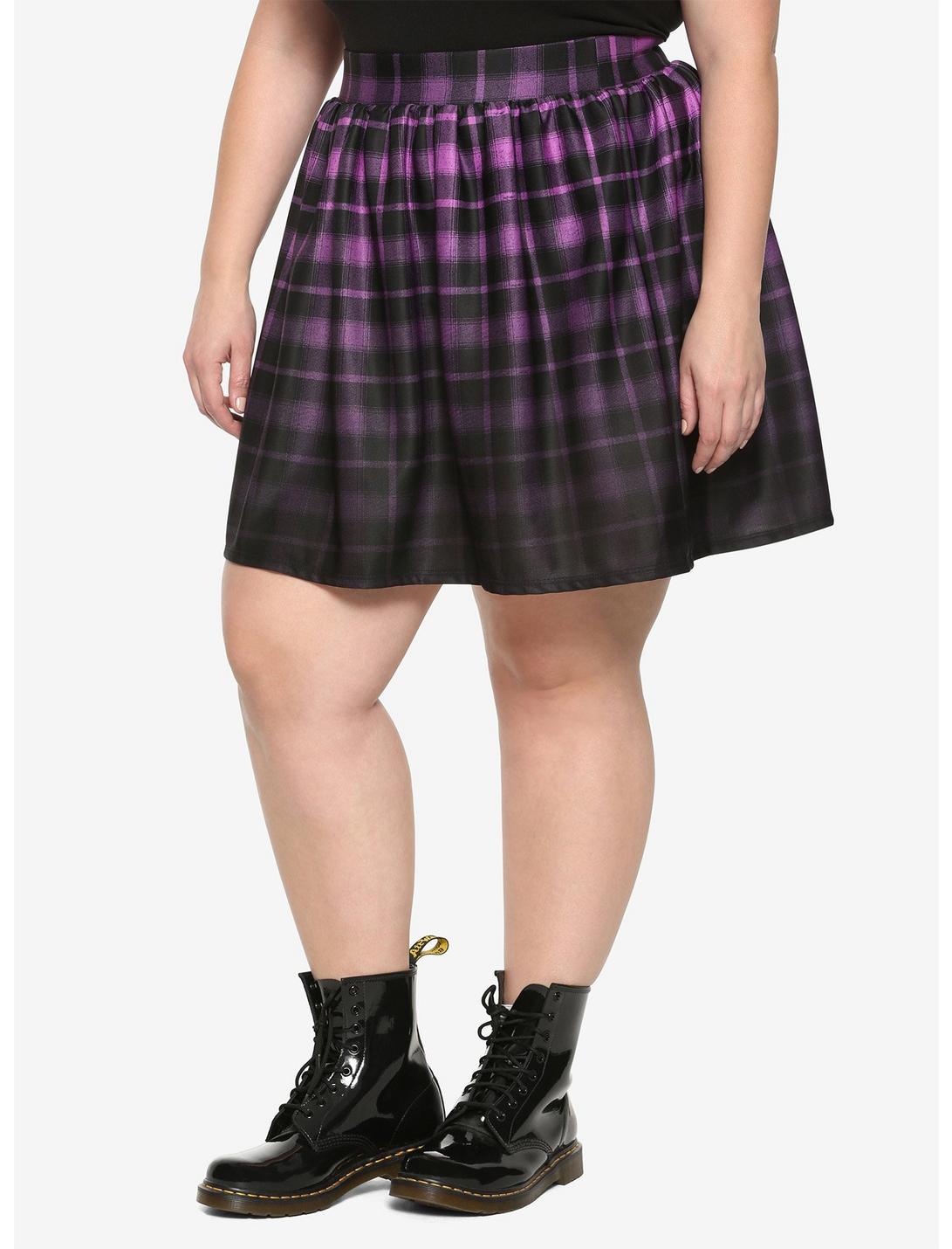 Purple Plaid Ombre Skirt Plus Size, PLAID, hi-res