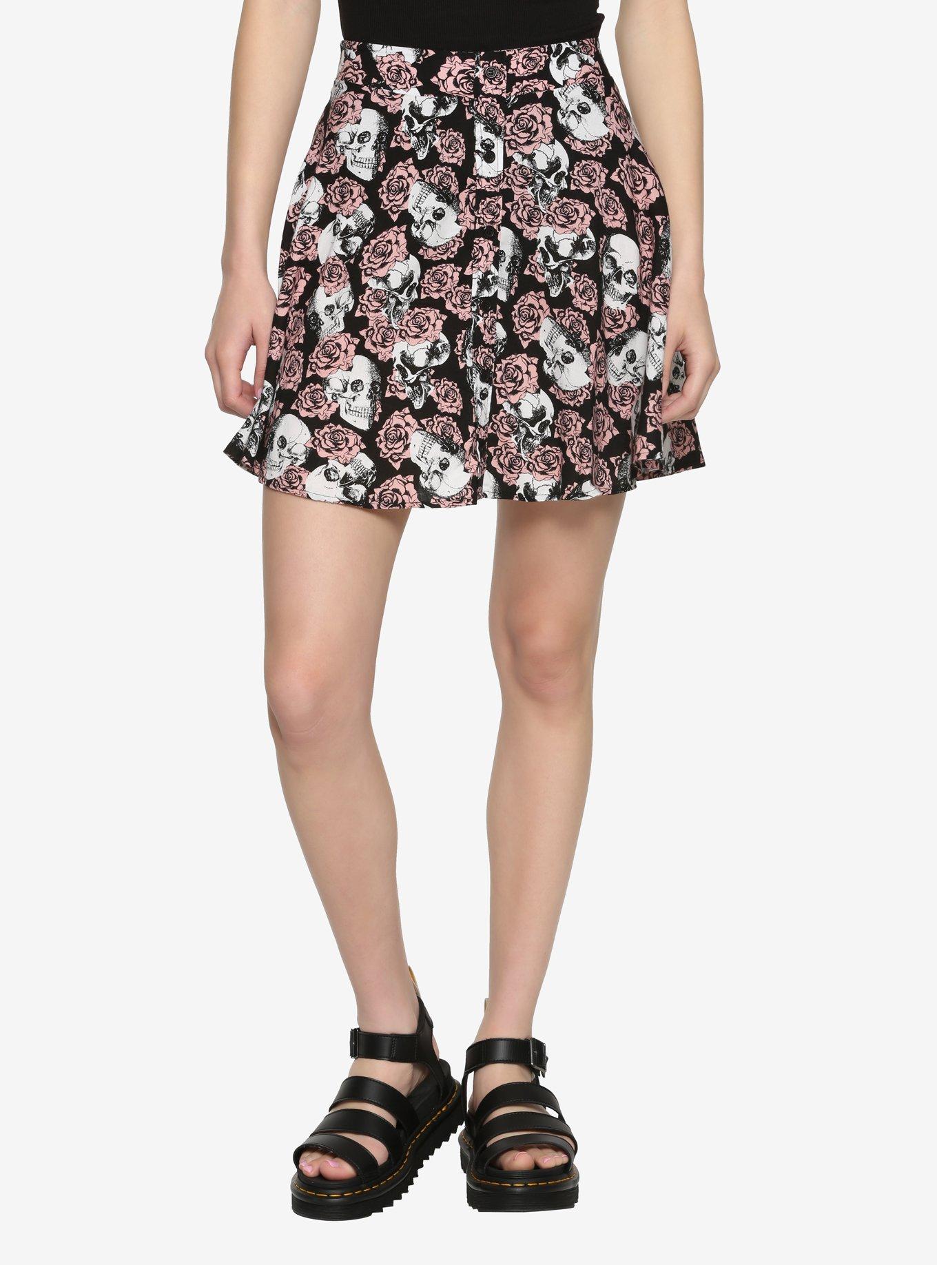 Skull & Pink Roses Skirt, MULTI, hi-res