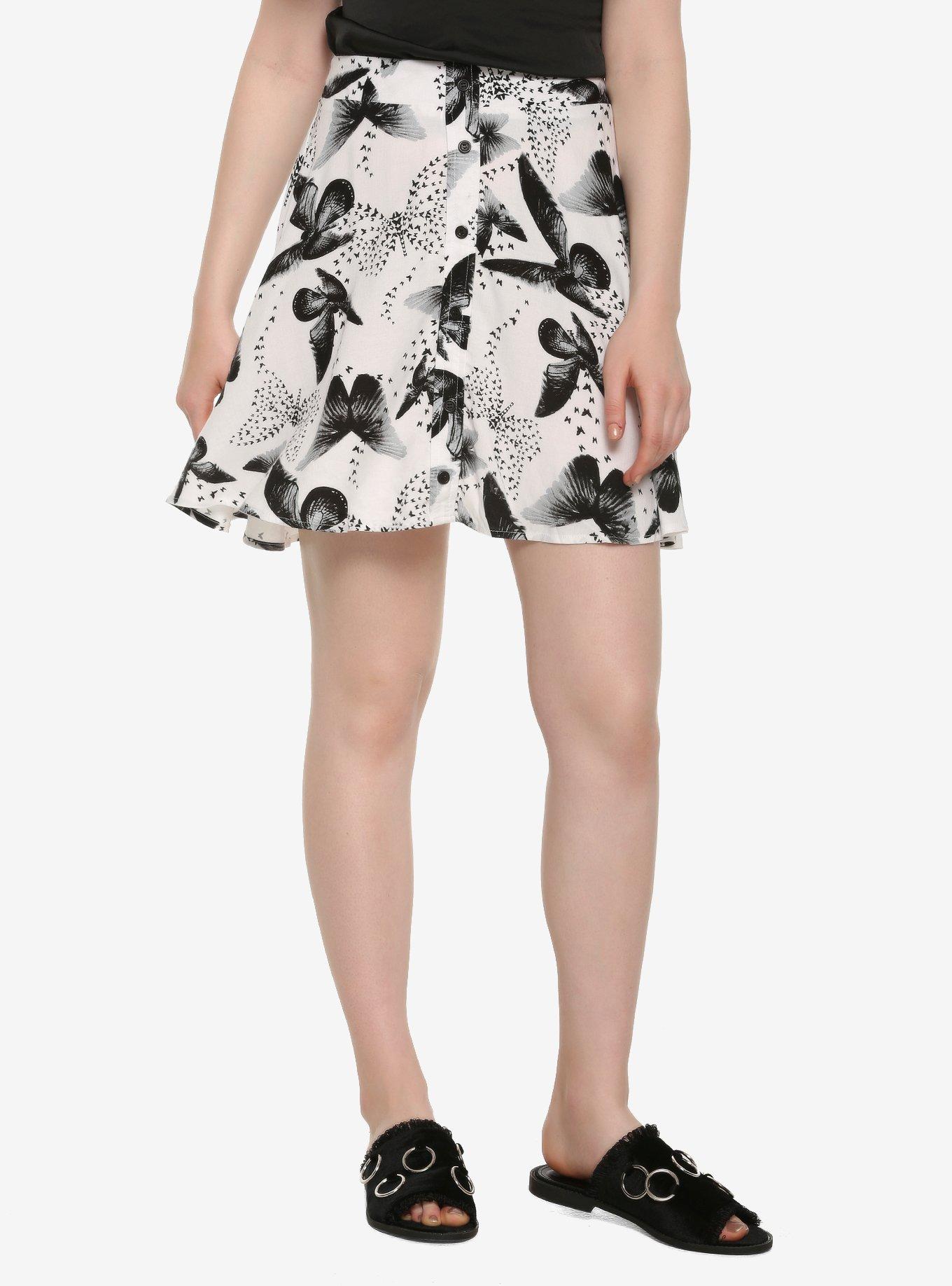 Black & White Butterfly Print Skirt, MULTI, hi-res