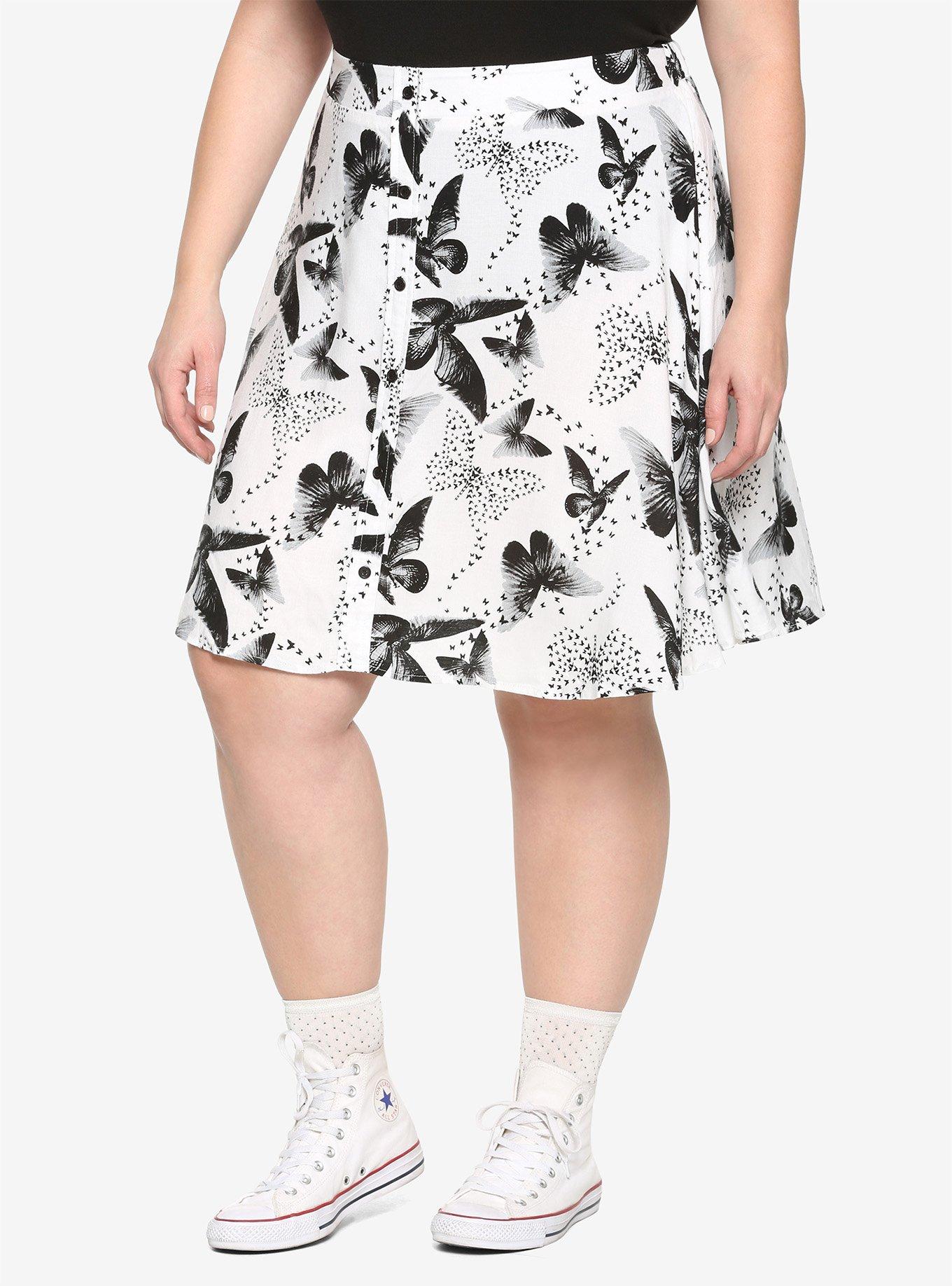 Black And White Butterflies Jacquard Stretch Women Skirt