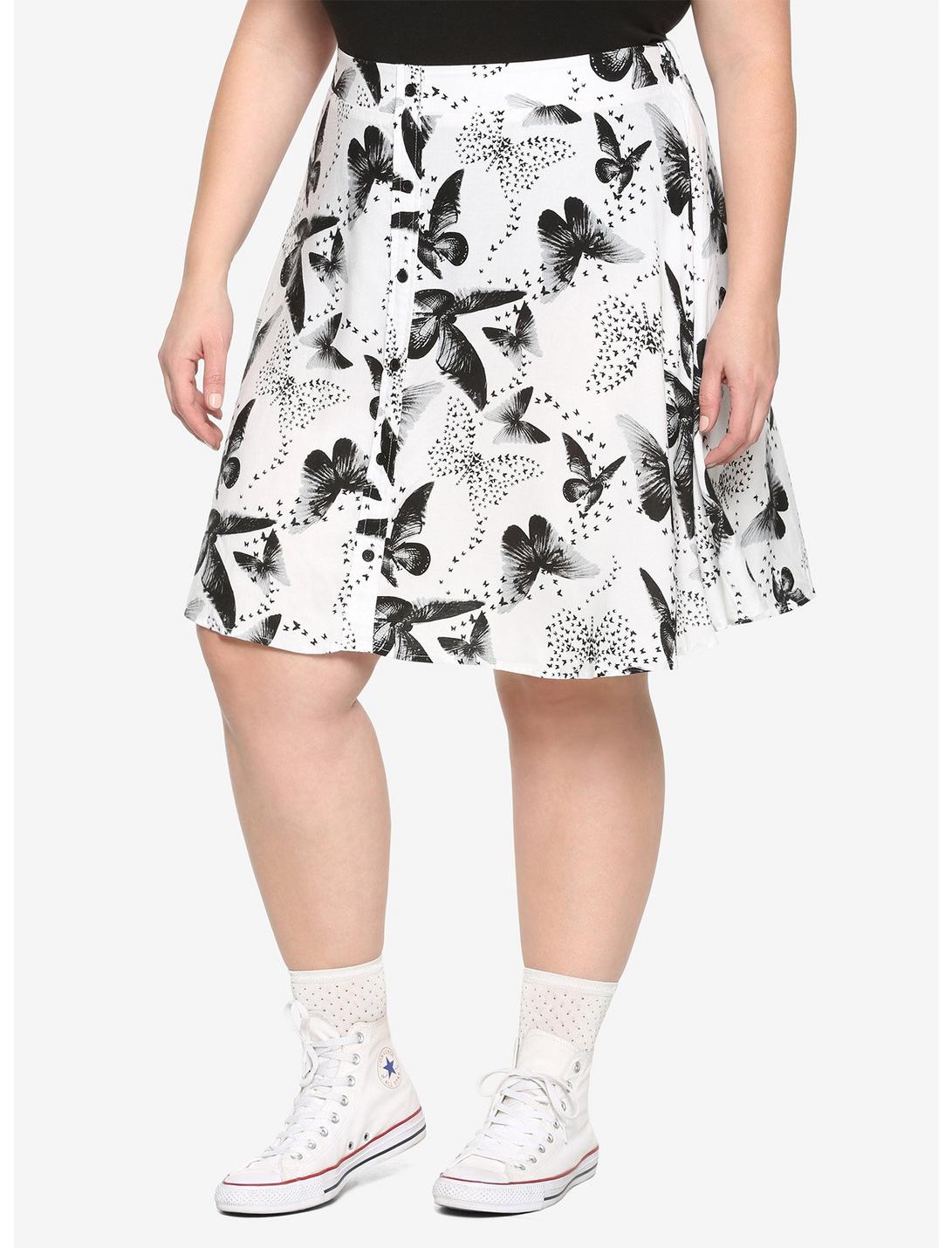 Black & White Butterfly Print Skirt Plus Size, MULTI, hi-res
