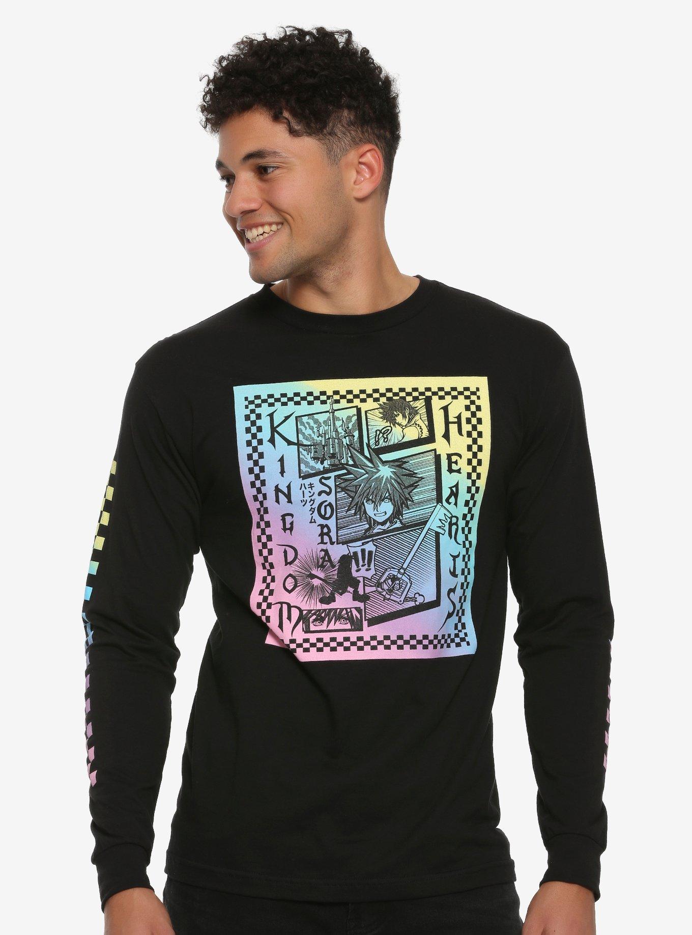 Disney Kingdom Hearts Rainbow Checkerboard Long-Sleeve T-Shirt, BLACK, hi-res