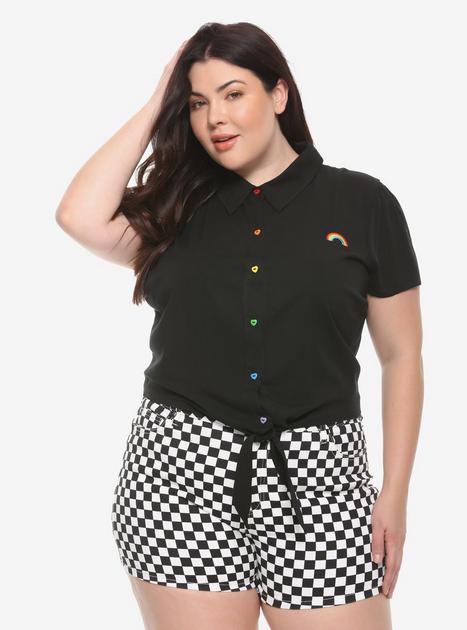 Rainbow Buttons Tie Front Girls Woven Button-Up Plus Size | Hot Topic