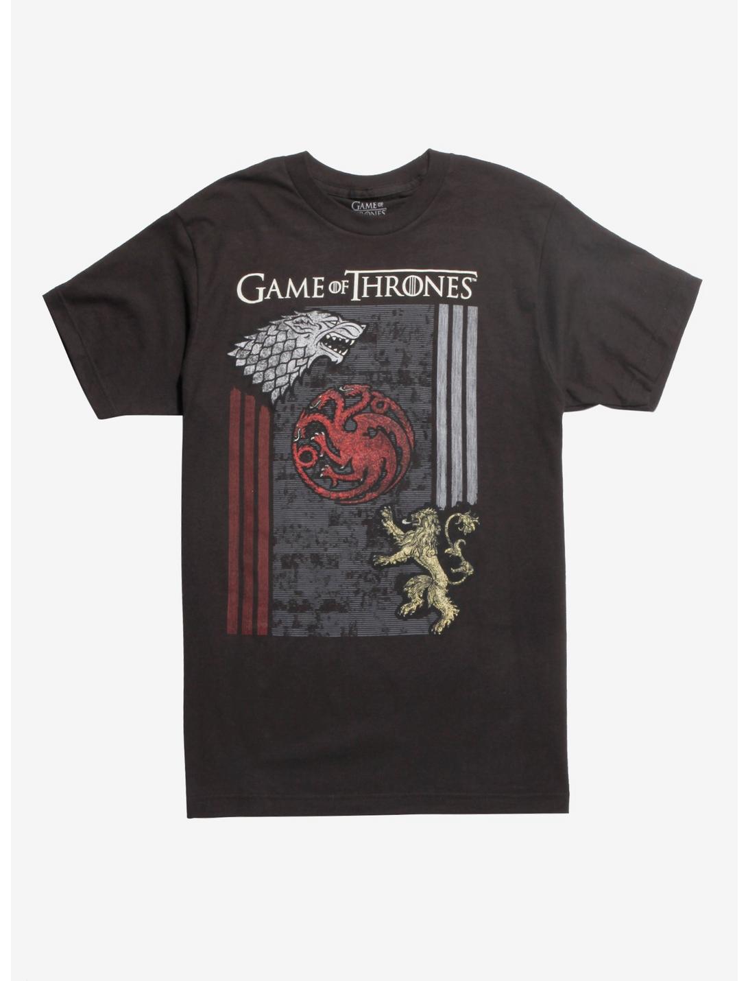 Game Of Thrones Three House Sigils T-Shirt, BLACK, hi-res