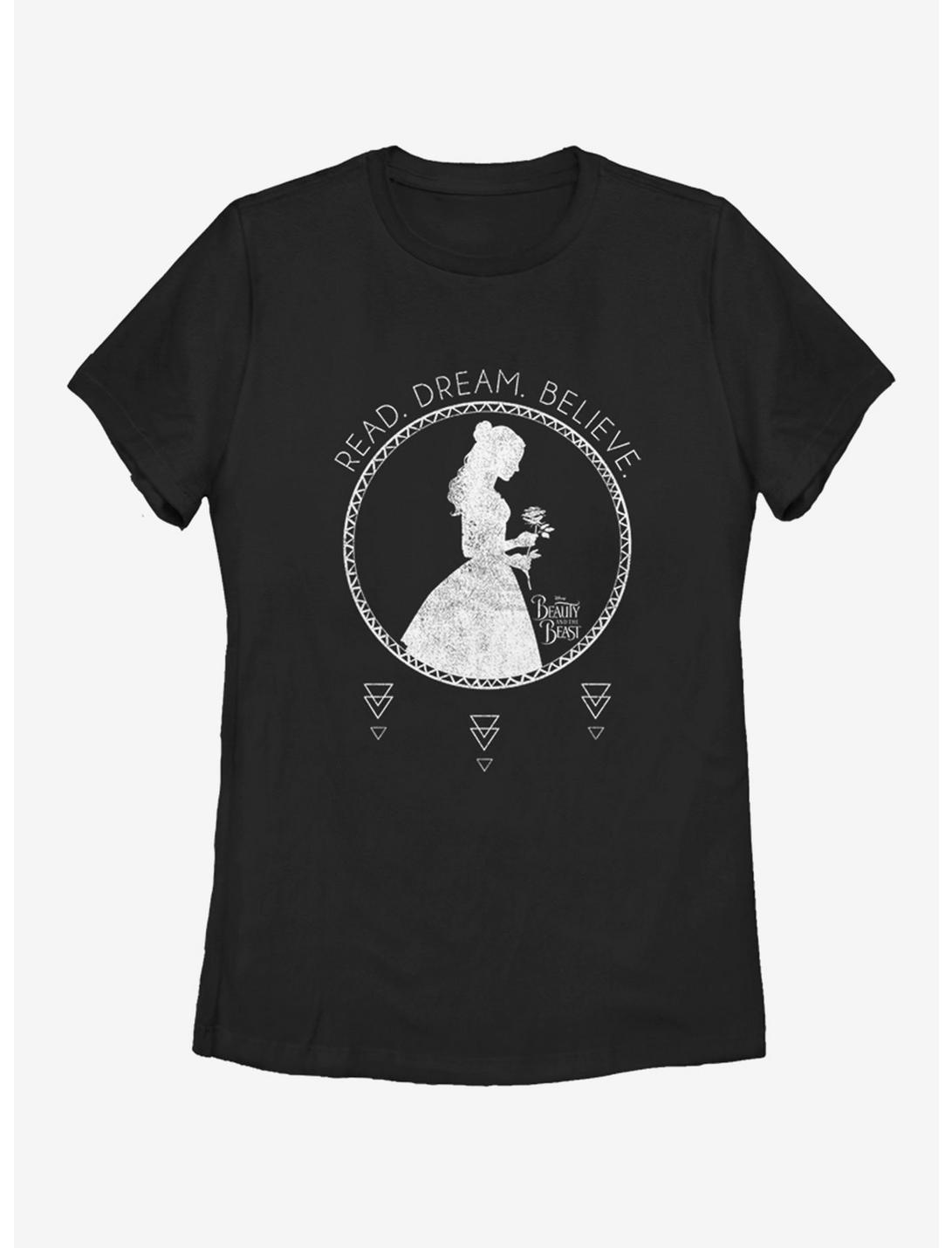 Disney Beauty and The Beast Read Dream Believe Womens T-Shirt, BLACK, hi-res