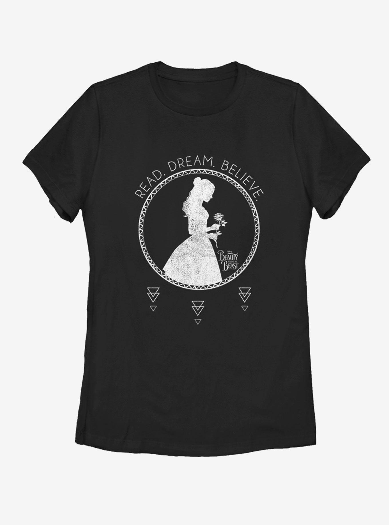 Disney Beauty and The Beast Read Dream Believe Womens T-Shirt, BLACK, hi-res