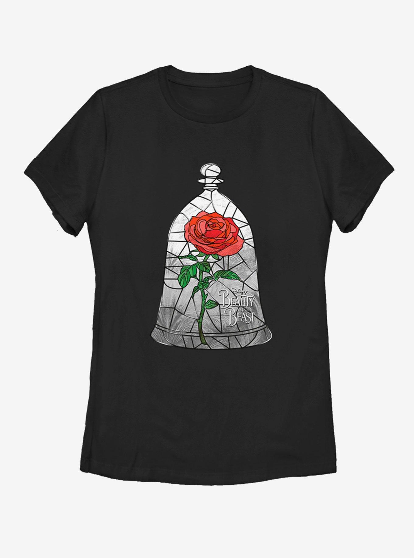 Disney Beauty and The Beast Glass Rose Womens T-Shirt, BLACK, hi-res
