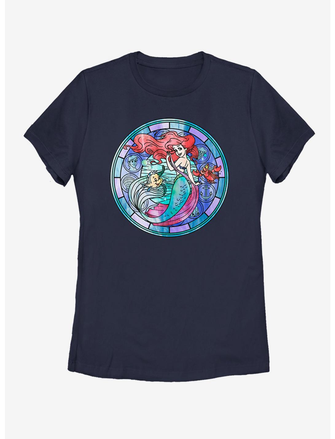 Disney The Little Mermaid Ariel Stained Glass Womens T-Shirt, NAVY, hi-res