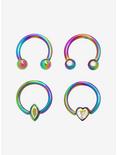 Steel Rainbow Anodized Curved Barbell & Hoop 4 Pack, MULTI, hi-res