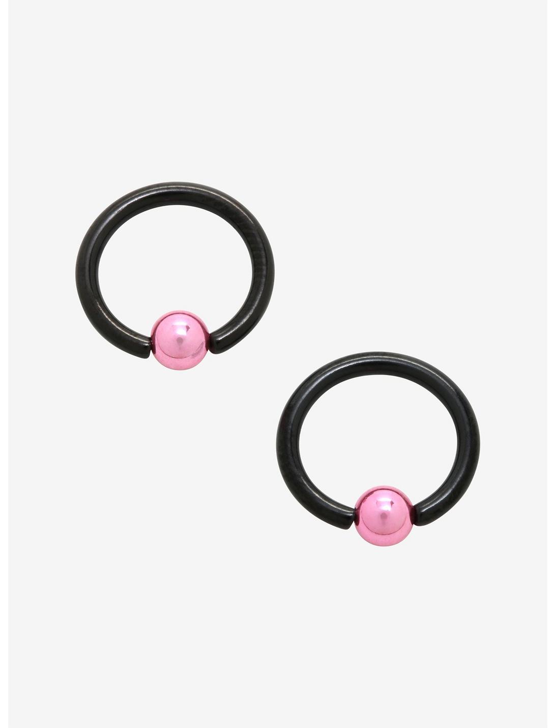 Steel Black & Pink Captive Hoop 2 Pack, MULTI, hi-res