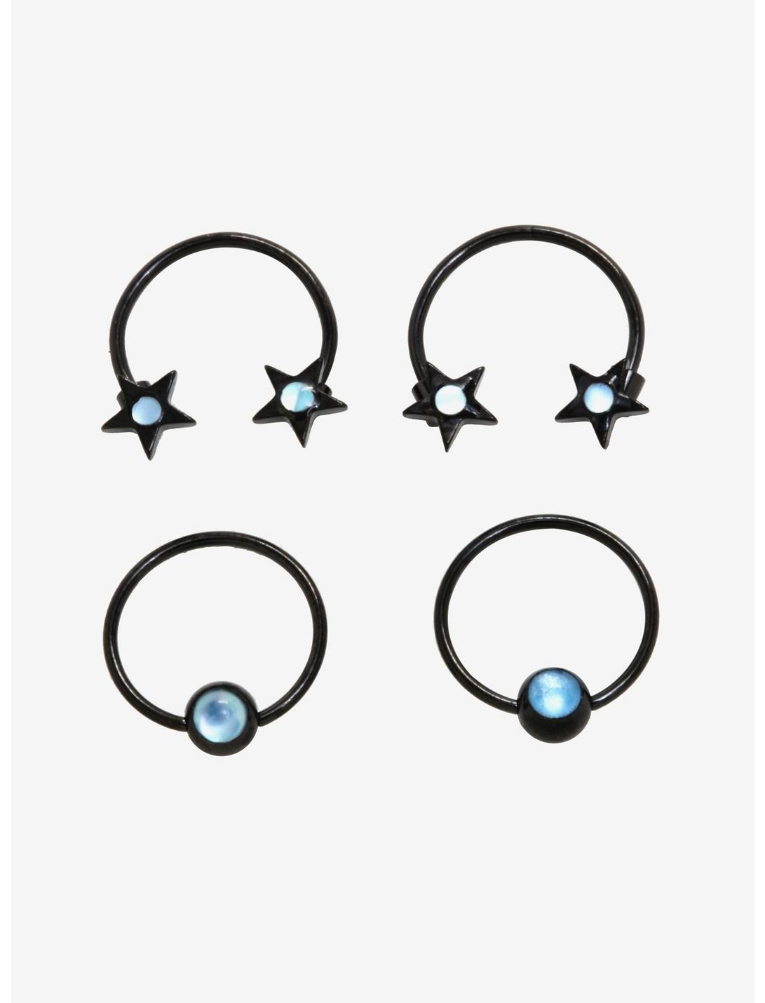 Steel Blue Moonstone Star Curved Barbell & Hoop 4 Pack, SILVER, hi-res