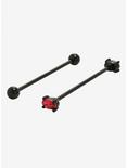 14G 1 1/2 Steel Black & Red Gem Industrial Barbell 2 Pack, , hi-res