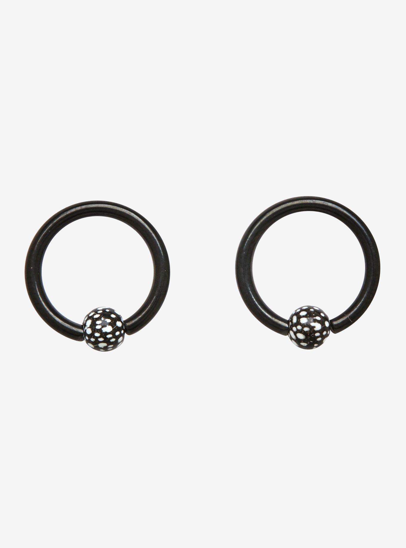 Steel Black & White Dot Captive Hoop 2 Pack, BLACK, hi-res