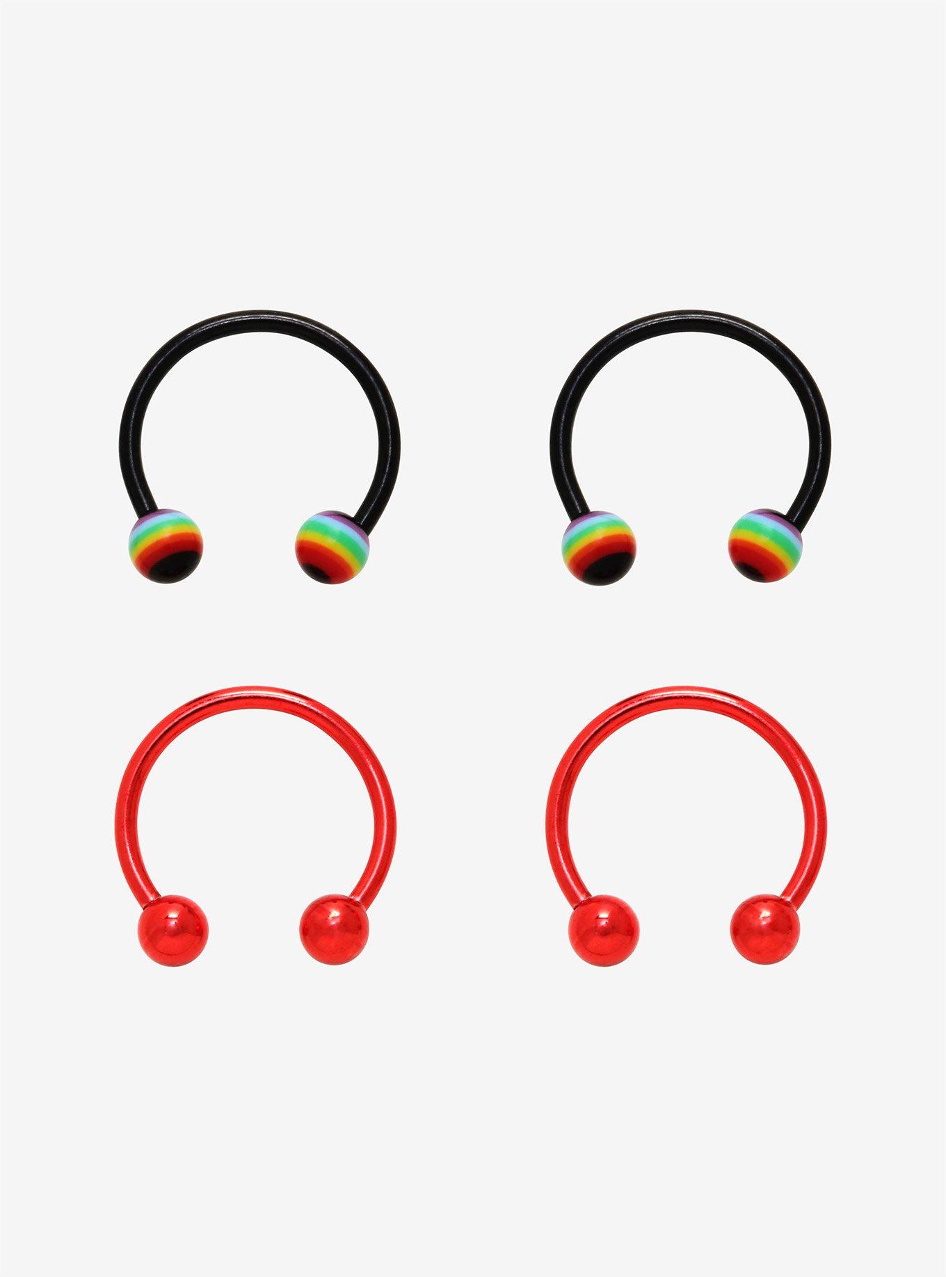 Steel Red Black With Rainbow Circular Barbell 4 Pack, MULTI, hi-res