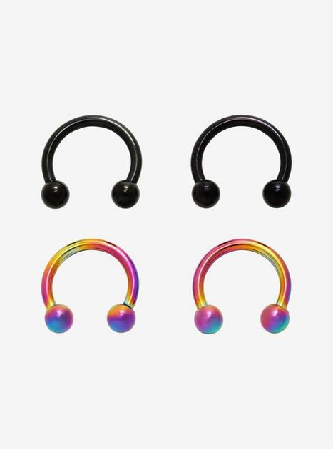 Steel Rainbow & Black Curved Barbell 4 Pack | Hot Topic