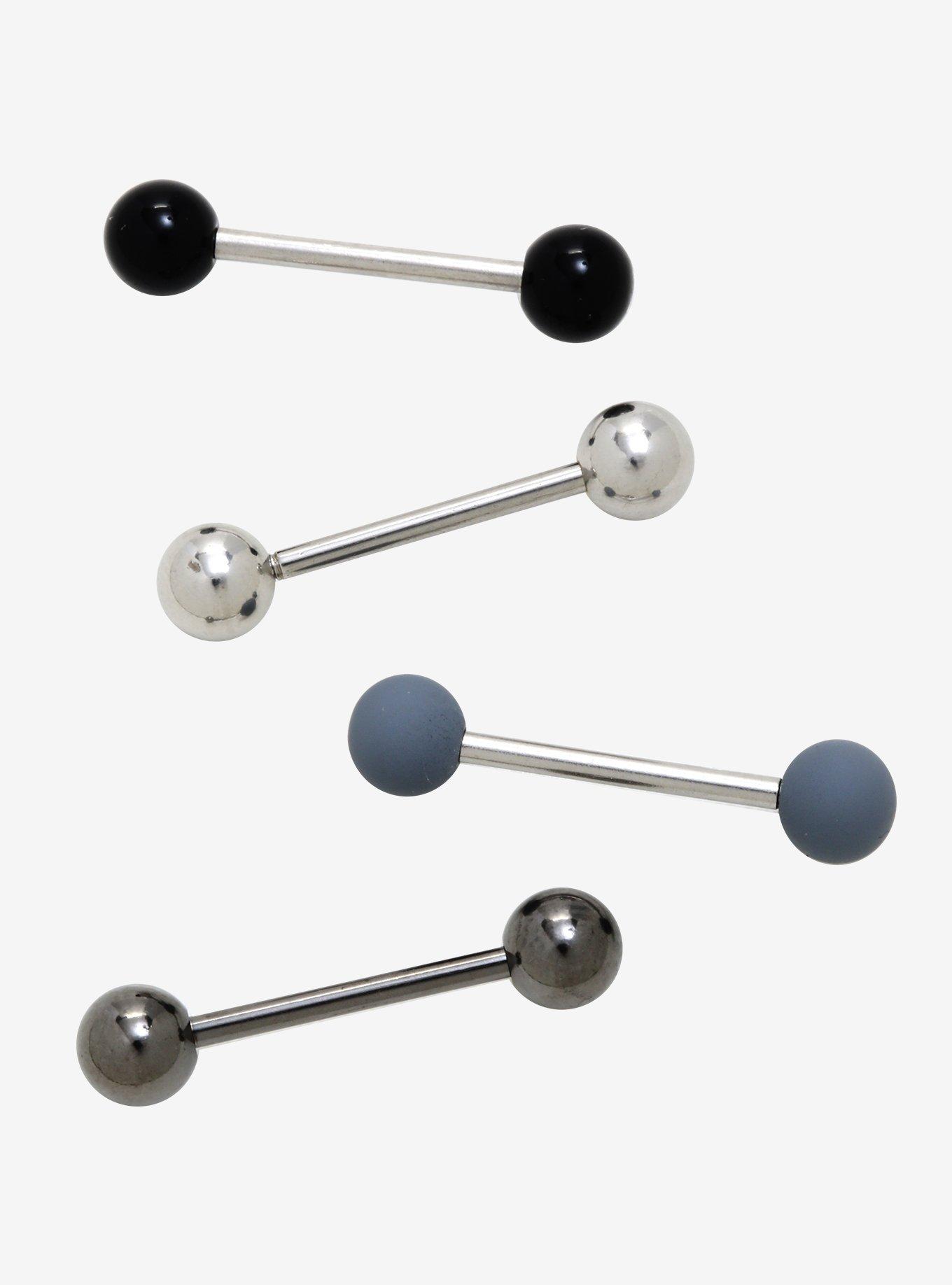 14G Steel Silver Black Matte Grey Barbell 4 Pack, , hi-res